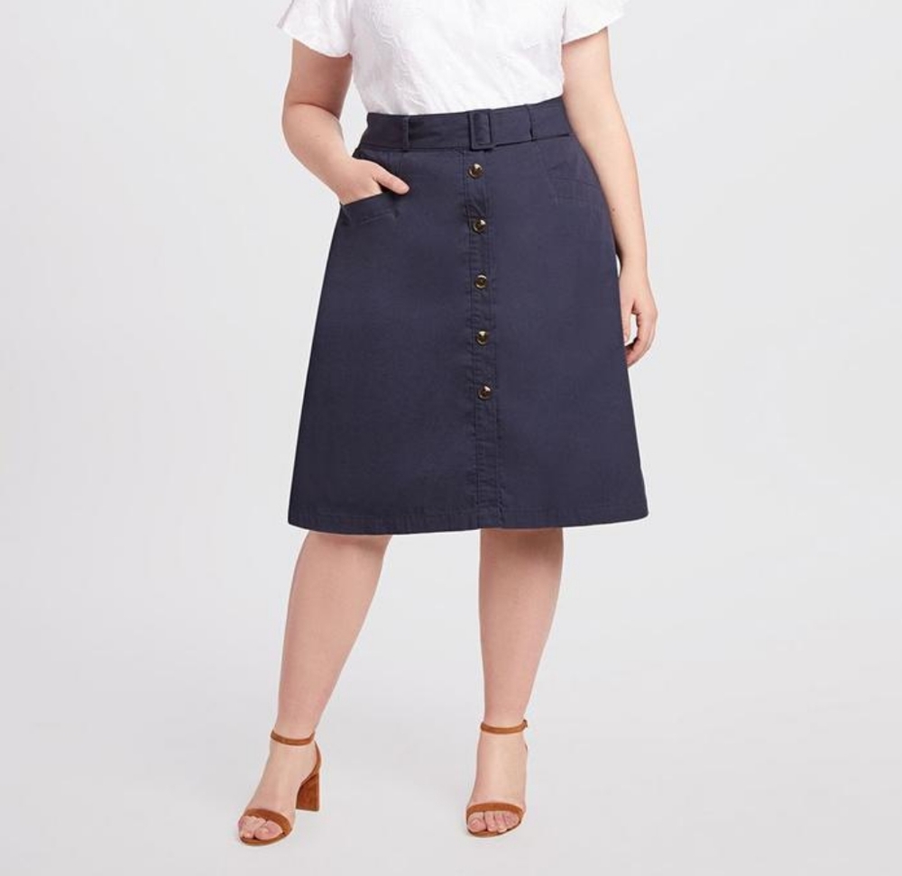 Draper James A-line Chino Skirt, navy blue, button